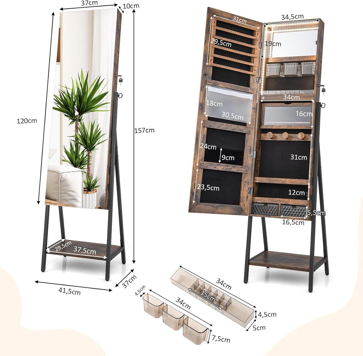 SCHMUCKSCHRANK Vintage Eiche Dekor - Alteiche, Holz (42/157/37cm) - COSTWAY