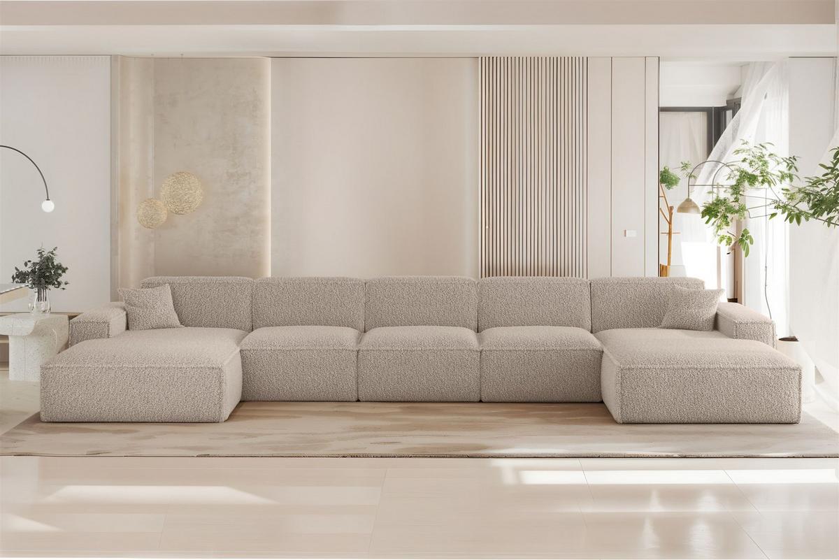 WOHNLANDSCHAFT Celes Premium Xl Sven - Hellbraun, Holzwerkstoff/Textil (462/73/165cm) - Fun Möbel