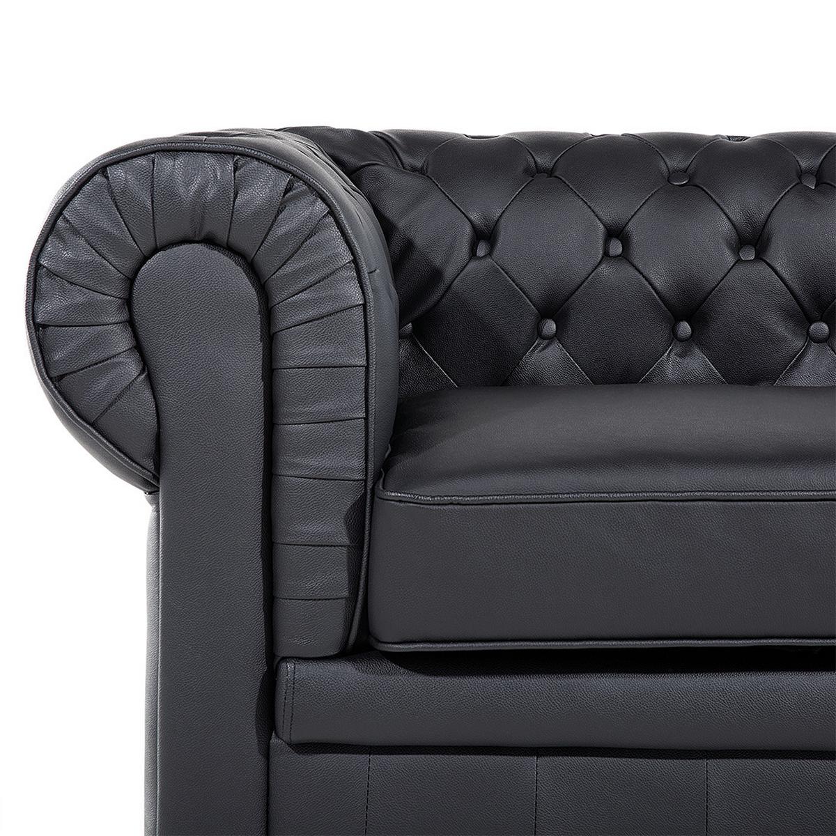 SOFA-SET 4-Sitzer Echtleder Schwarz Chesterfield - Schwarz/Braun, Fell (195/70/90cm) - Beliani