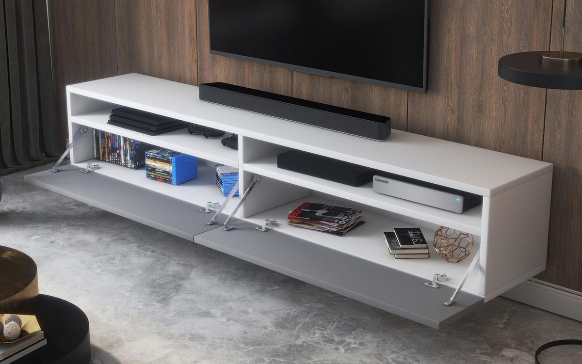 TV-LOWBOARD Rednaw Weiß Matt/Grau Hochglanz mit LED, 180 cm - Weiß/Grau, Holzwerkstoff (180/30/31cm) - Selsey