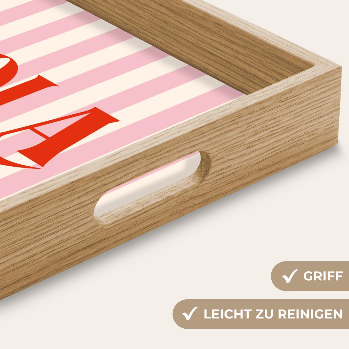 TABLETT Hola - Zitat - Streifen - Pastell - Rosa - Rot - Weiß 40x30 cm - Rosa, Holz (40/5/5cm) - OnlyWow