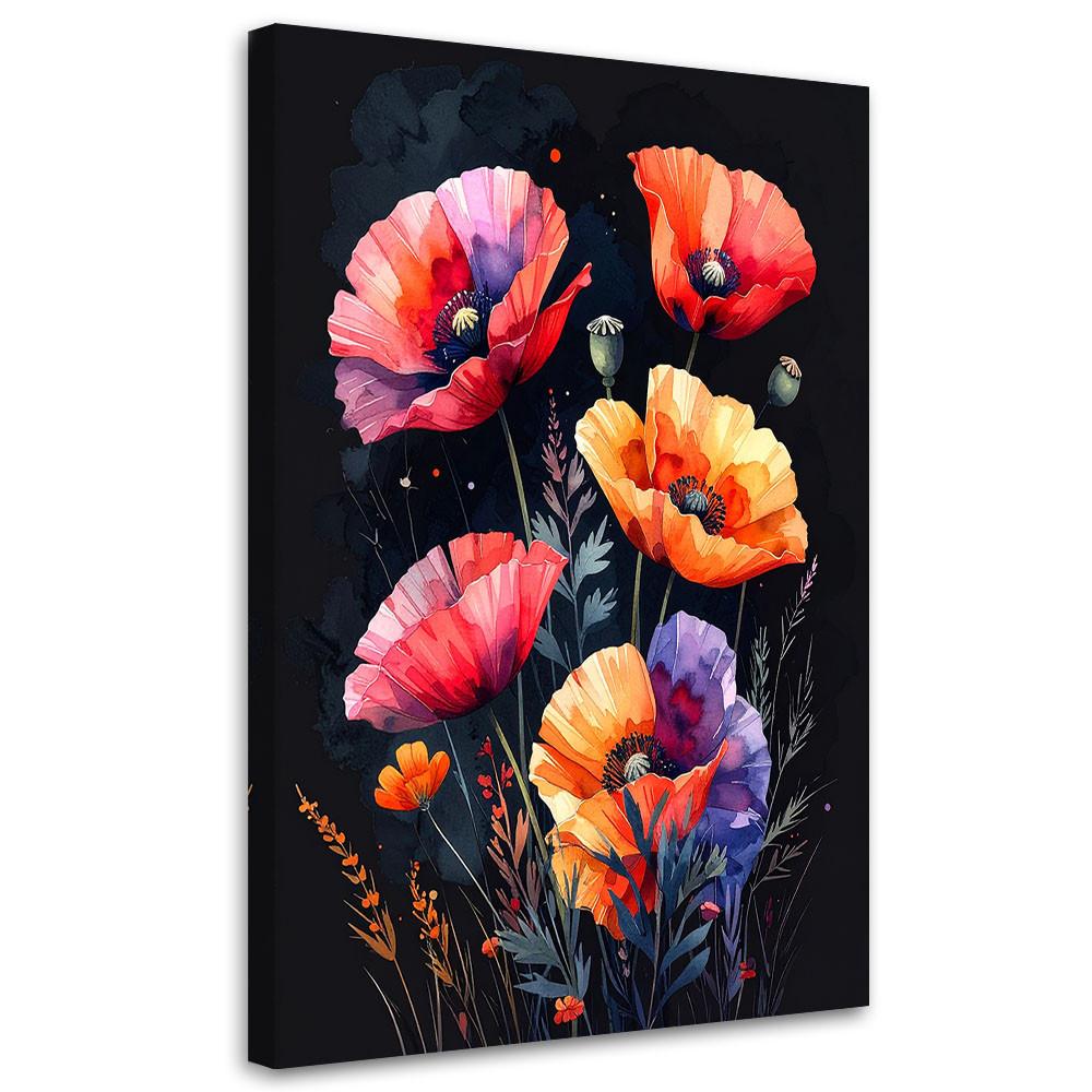 BILD auf Leinwand, Rote Mohnblumen auf schwarzem Hintergrund - Multicolor, Textil (30/45cm) - Feeby