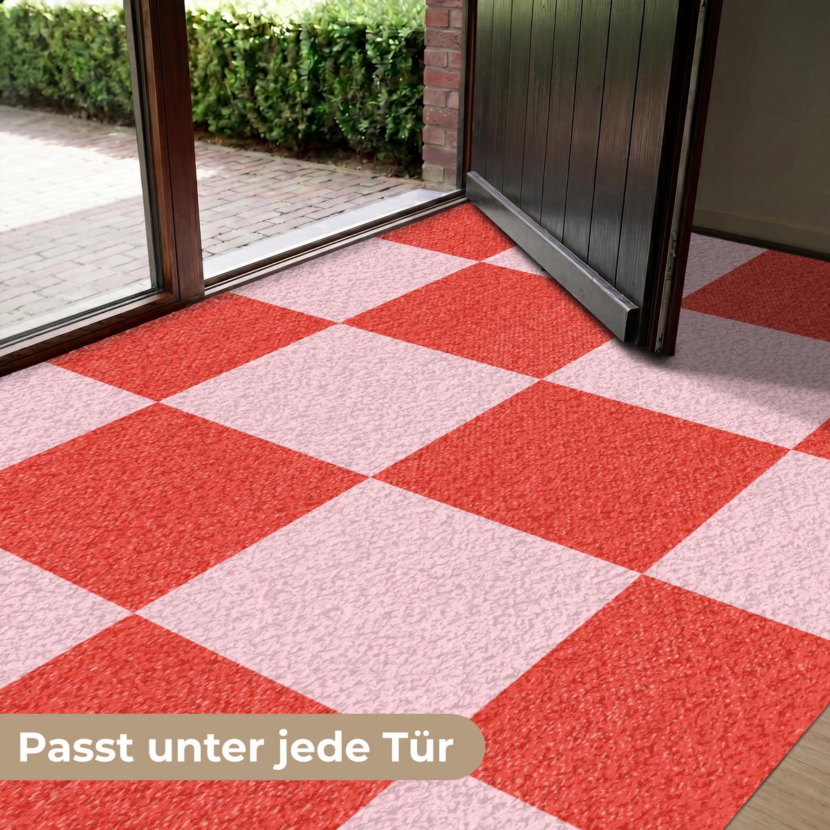 FUSSMATTE Schachbrettmuster - Rot - Rosa - Würfel Türmatte 180x120 cm - Rot, Kunststoff (180/0.4cm) - MuchoWow