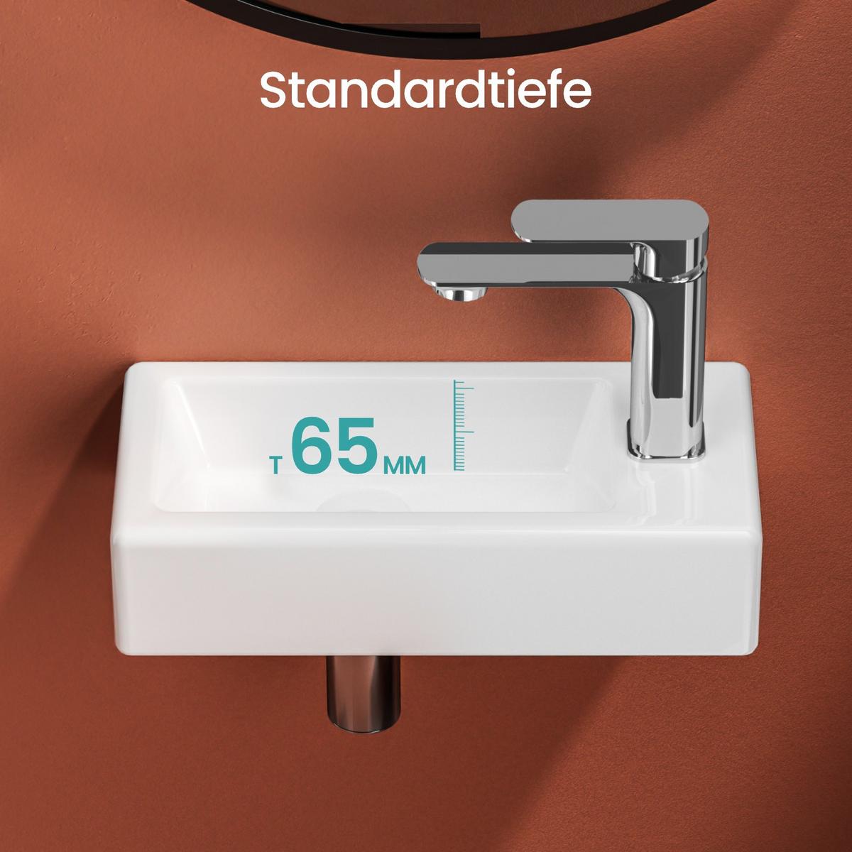 HANDWASCHBECKEN mit Hahnloch rechts Glänzend Weiß 37 / 17,8 / 9,5 cm - Weiß Hochglanz, Keramik (37/9.5/17.8cm) - EMKE
