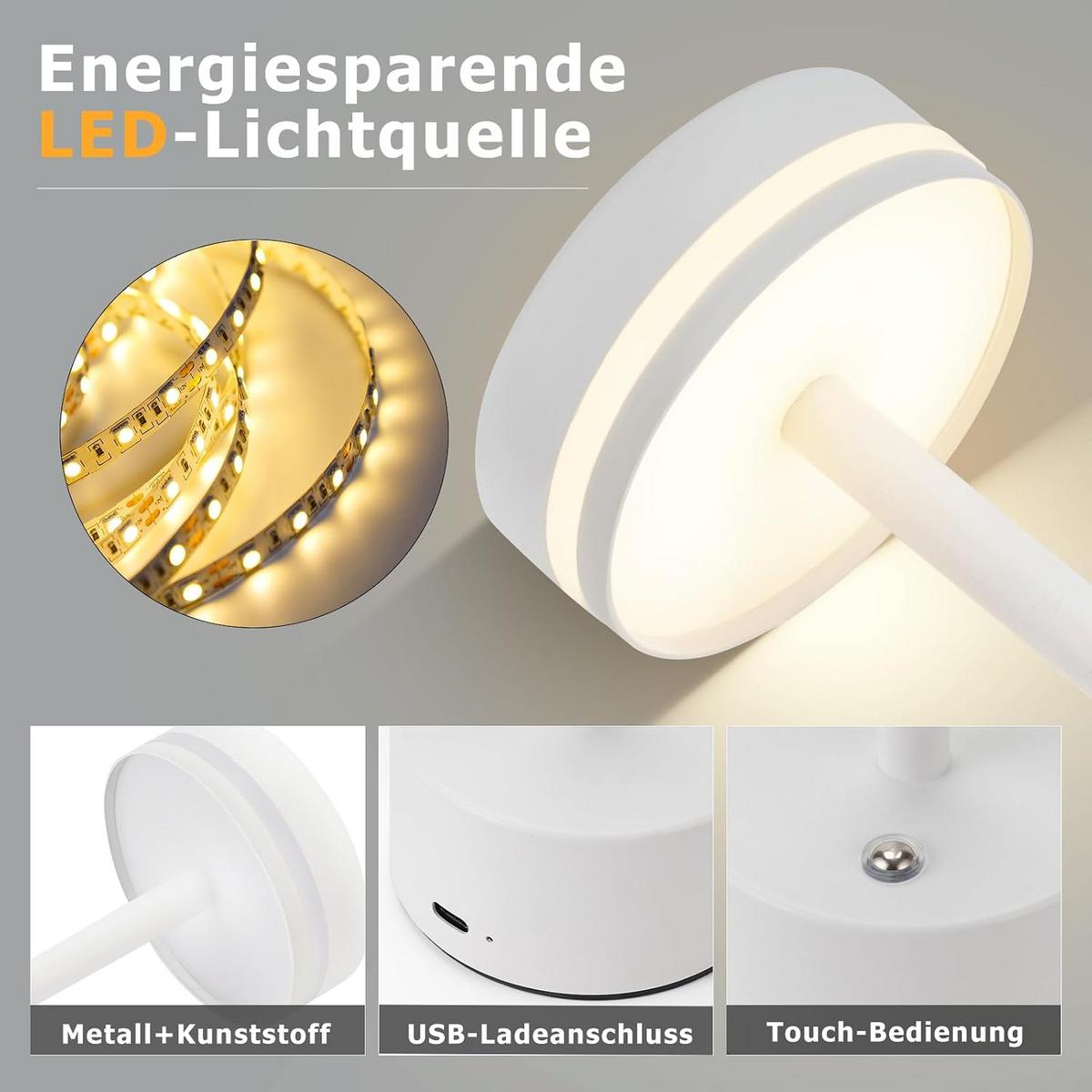 TISCHLEUCHTE Brenning 8/8/31.5 cm（2er-set） - Weiß, Kunststoff/Metall (8/8/31.5cm) - ZMH