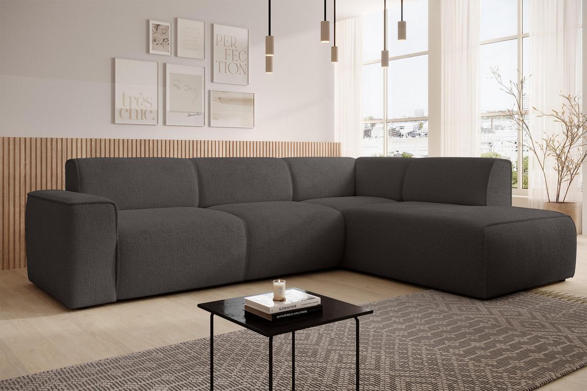 ECKSOFA L Form Didim Grau 292/220/78 cm – großes Sofa stilvoll & bequem R - Schwarz/Grau, Kunststoff/Textil (292/220cm) - AX Living