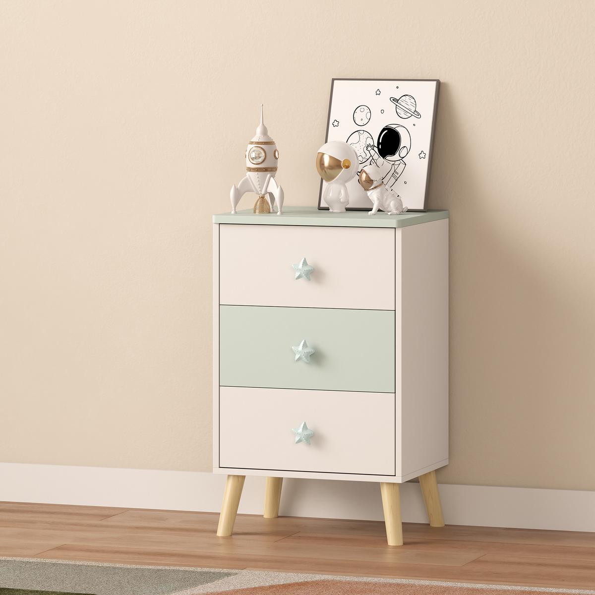 KINDERKOMMODE Sandnes - Weiß/Mintgrün, Holz/Holzwerkstoff (38/61.5/30cm) - [en.casa]
