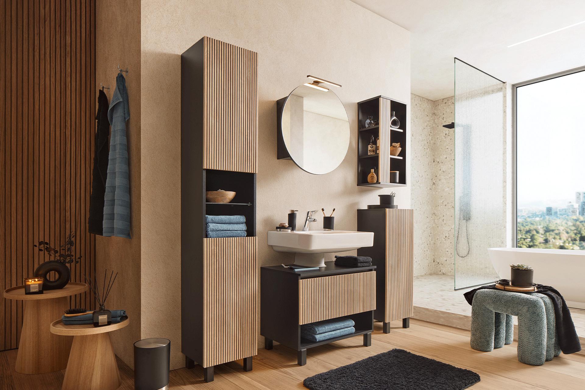 Badezimmerschränke in Schwarz/Eichefarben