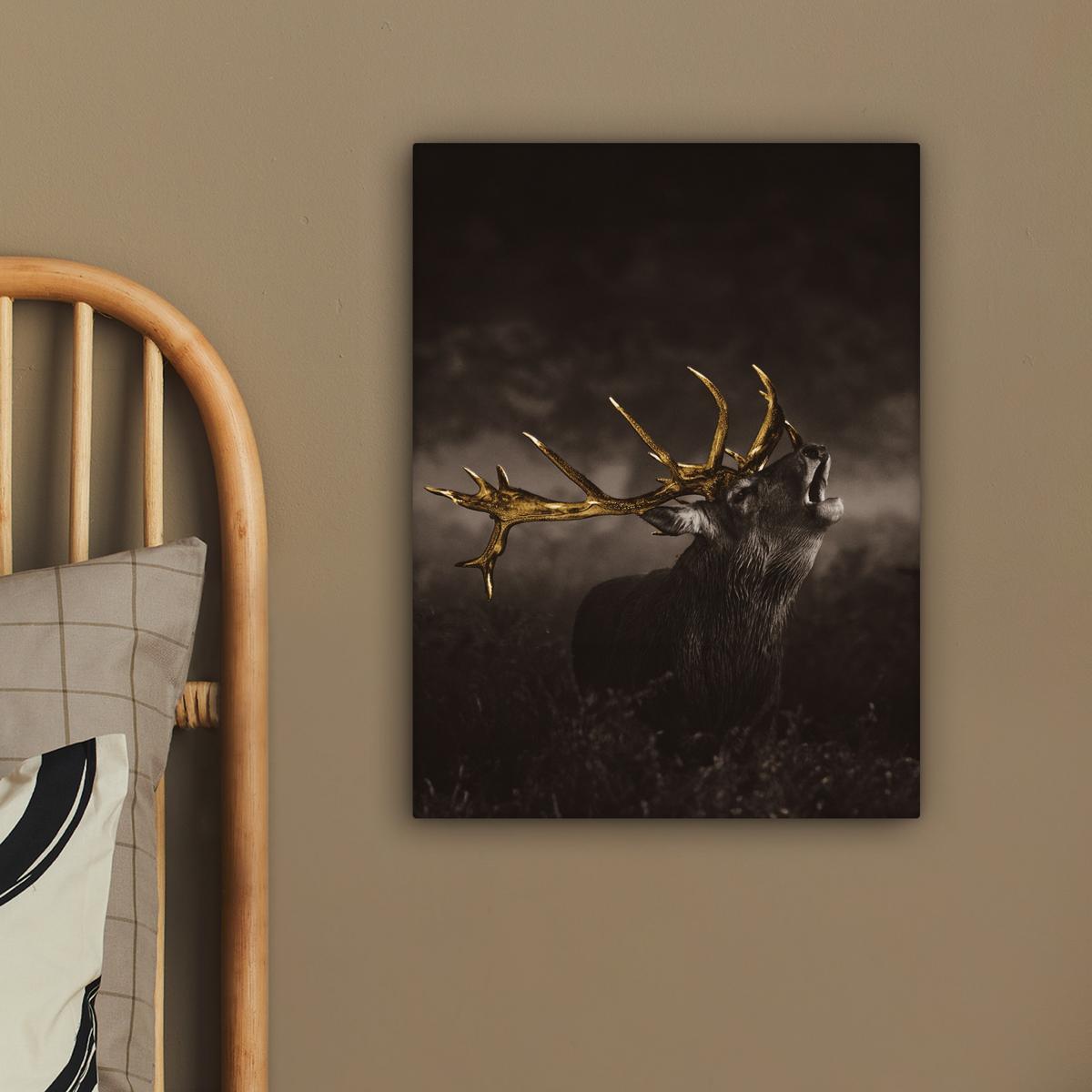 LEINWANDBILD Rotwild - Schwarz - Gold Room Decor 30x40 cm - Braun, Textil (30/40cm) - MuchoWow