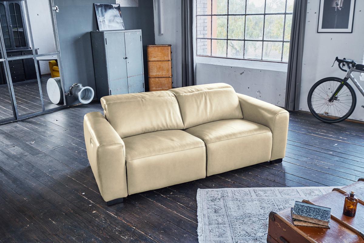 SOFA MIT RELAXFUNKTION FINN Cremeweiß Leder Relaxfunktion - Creme/Schwarz, Leder/Kunststoff (210/80/107cm) - KAWOLA