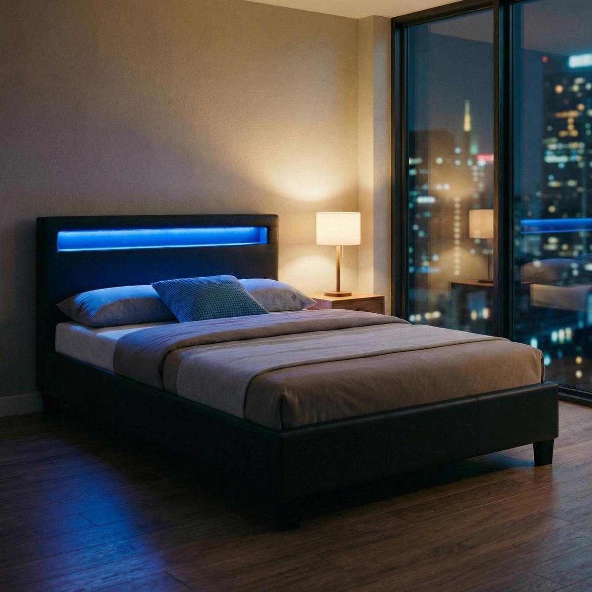 POLSTERBETT MIT LED MIRASOL 120X200 CM - Schwarz, Textil (120/200cm) - CARO-Möbel