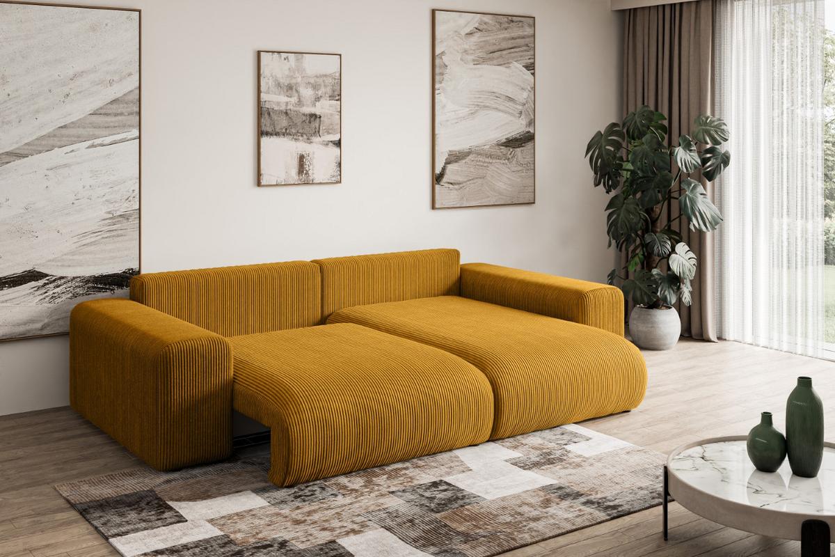 ECKSOFA Ottomane rechts ESKAR-L 266x176x72 Currygelb Cord - Currygelb/Schwarz, Holzwerkstoff/Kunststoff (176/266cm) - ALTDECOR
