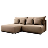 ECKSOFA L Form Ederra Beige Stoff 208/190/91 cm – großes Sofa mit Schlaffunktion L - Beige/Silberfarben, Textil/Metall (190/208cm) - AX Living