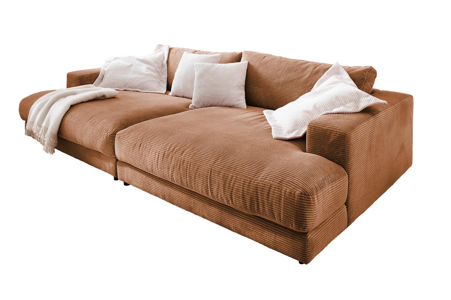 BIG SOFA XL MADELINE Braun Cord - Schwarz/Braun, Kunststoff/Textil (290/85/190cm) - KAWOLA