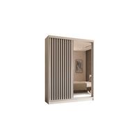 KLEIDERSCHRANK mit Spiegel-Schiebetüren und Aluminium-Leisten, LED-Beleuchtung - LAMELO - 160 cm Weiß+Weiß+Schwarz - Schwarz/Weiß, Holzwerkstoff (160/216/61cm) - ALTDECOR