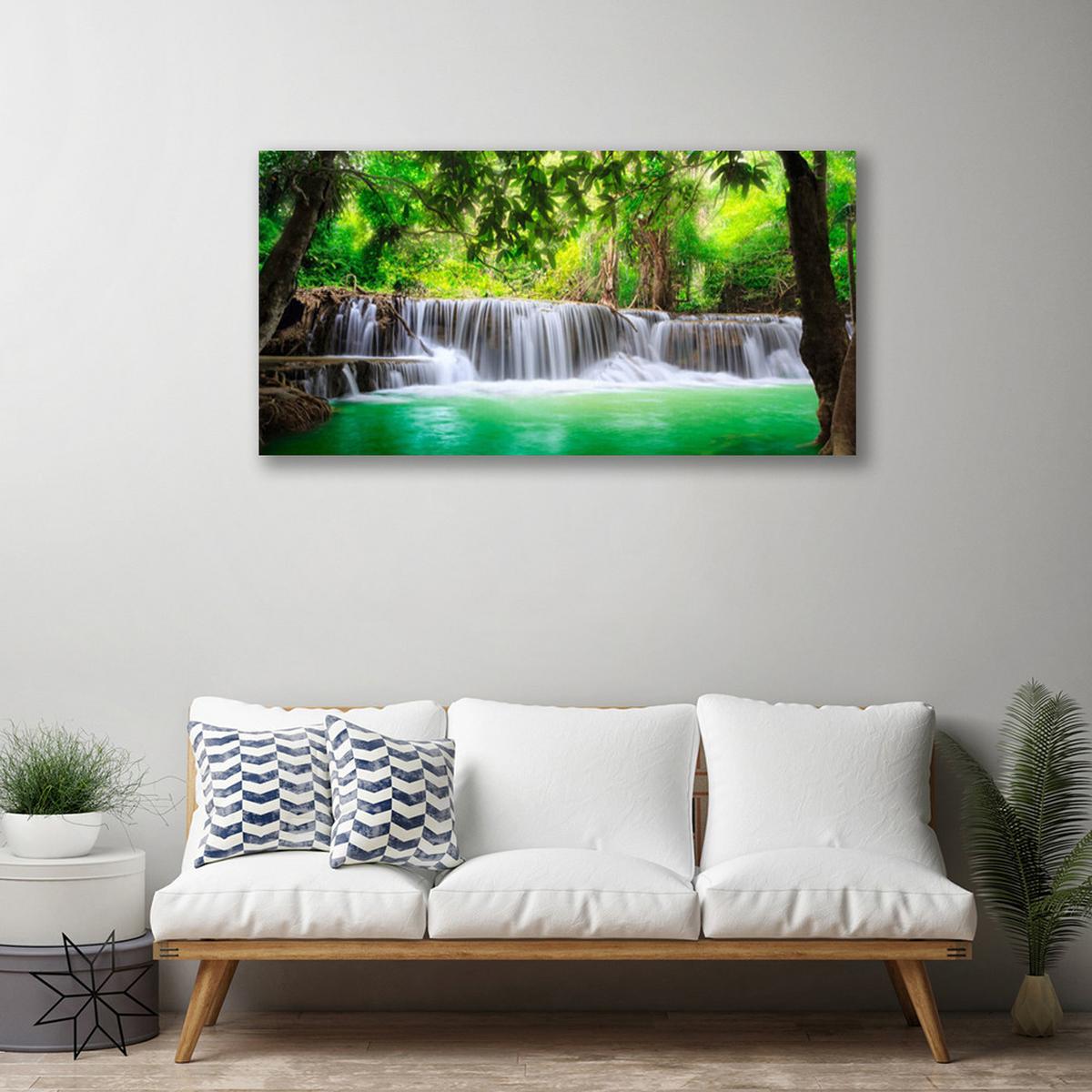 LEINWANDBILD 100x50 cm Wasserfall im Wald - Blau/Grün, Textil (100/4cm) - TULUP