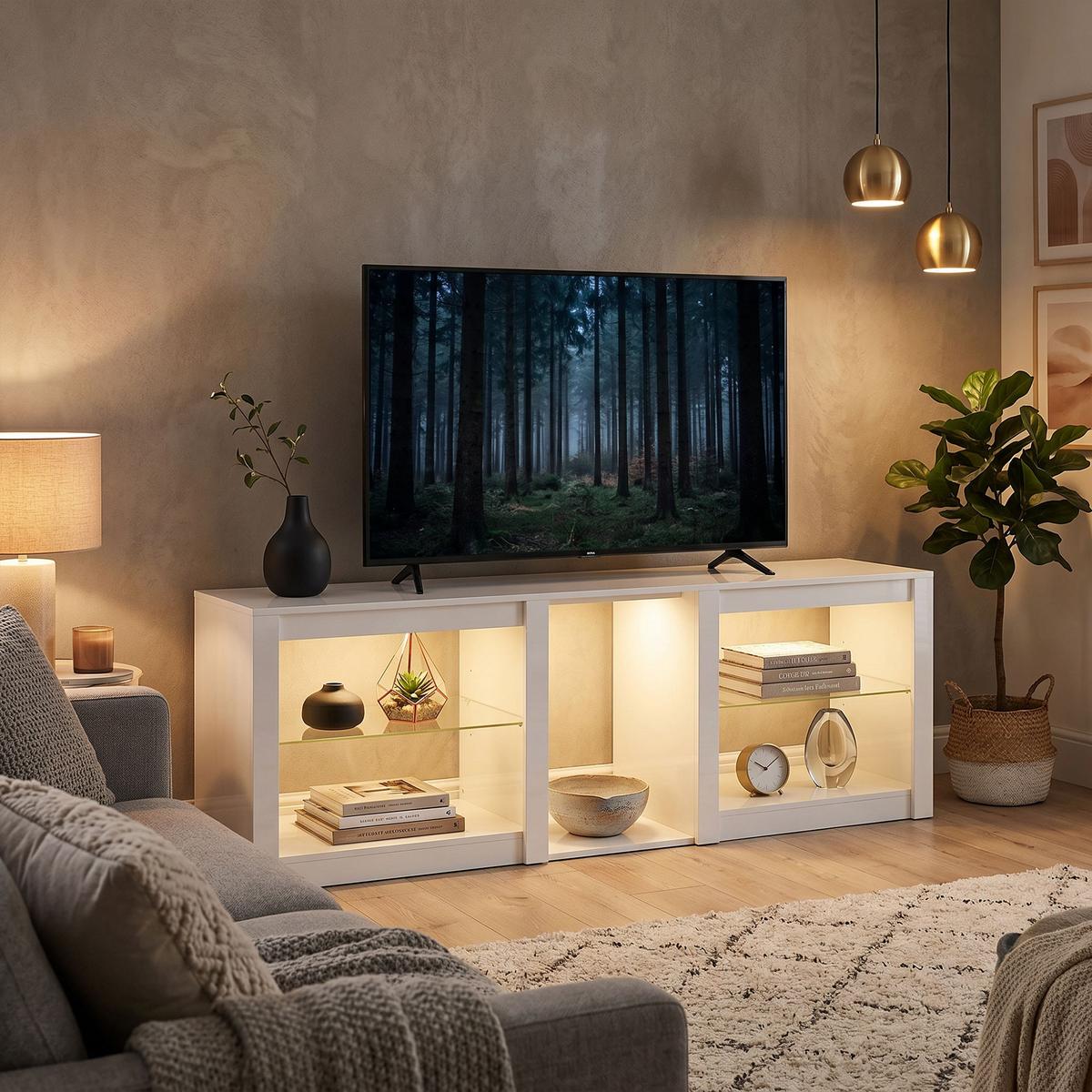 TV-LOWBOARD Spanplatte Glas Weiß - Weiß Hochglanz, Glas/Holzwerkstoff (35/52/160cm) - HOMCOM