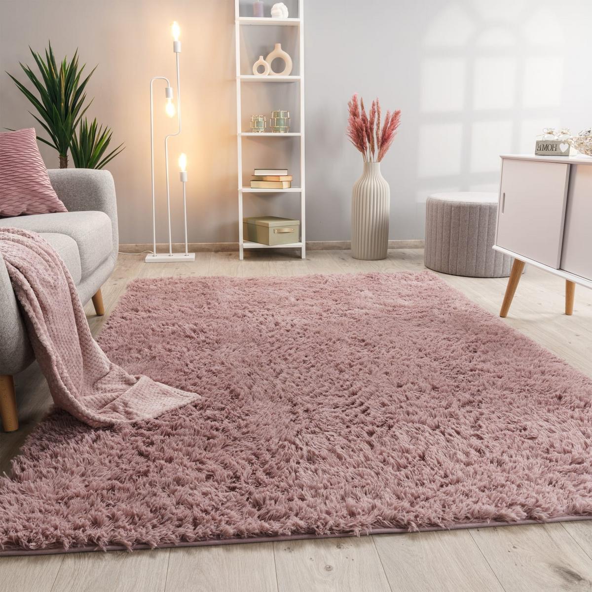 HOCHFLORTEPPICH, einfarbig, aus Polyester, Rosa, 160 x 220 cm - Rosa, Textil (220/160cm) - KADIMA DESIGN