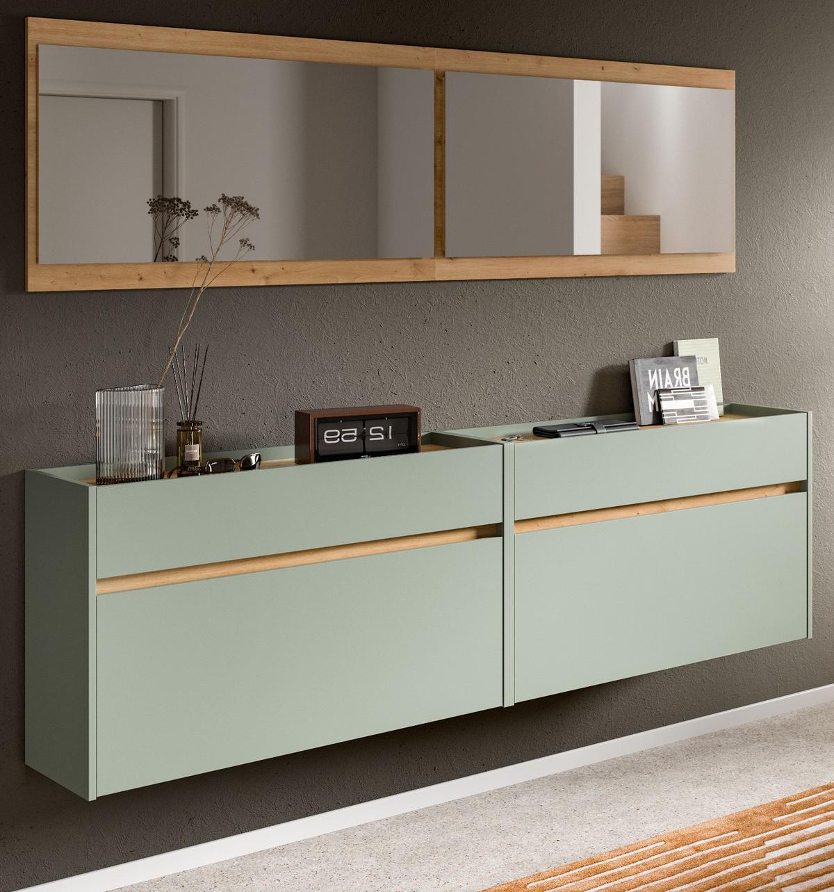 GARDEROBE-SET Salbei und Artisan Eiche, Garderobe 4-teilig, 220 x 192 cm, Borga - Salbeigrün/Eiche Artisan, Holzwerkstoff (220/192/32cm) - Inn.Furn