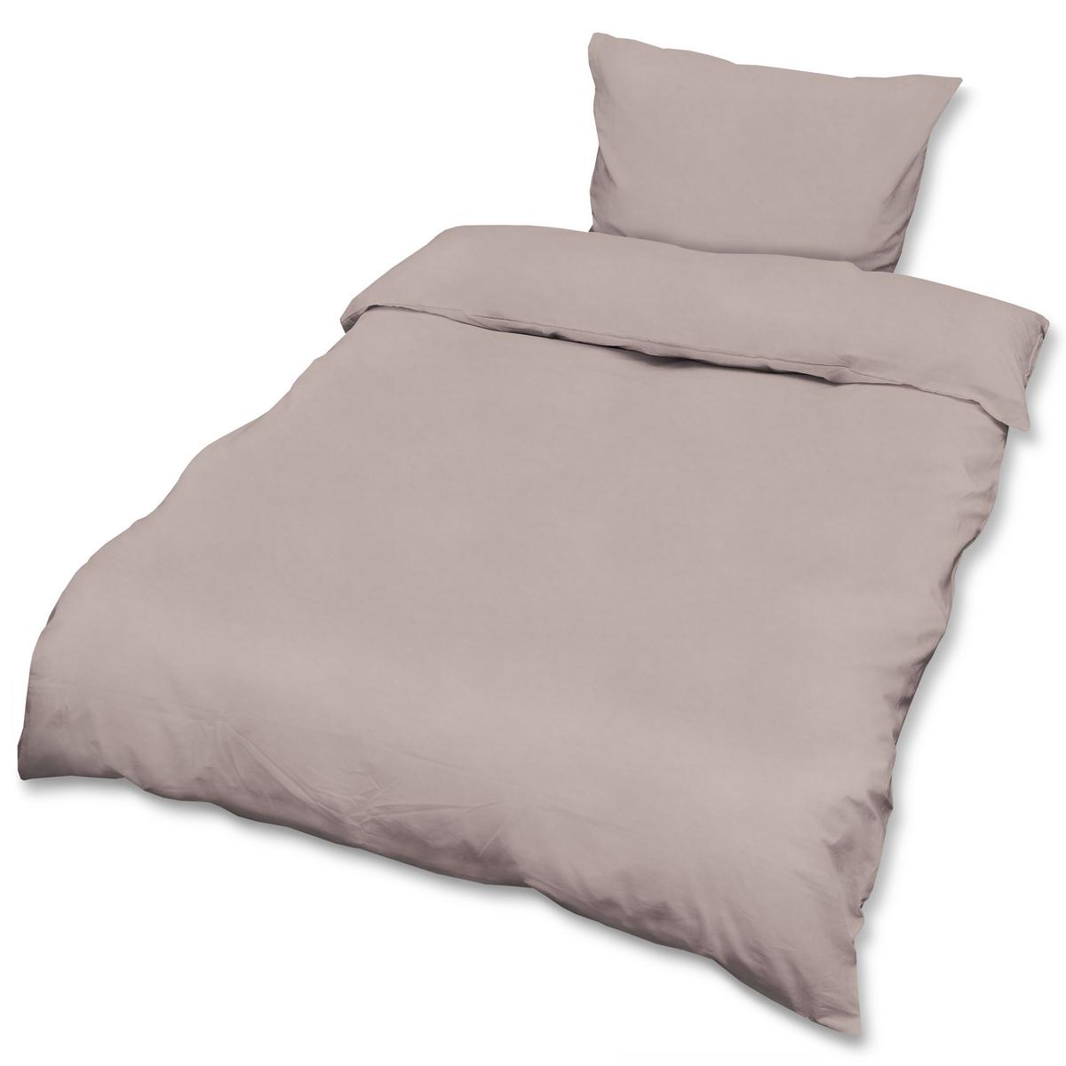 BETTWÄSCHE Julie 135/200 cm + Kissenbezug 80/80 cm Taupe Renforcé - Taupe, Textil (135/200cm)