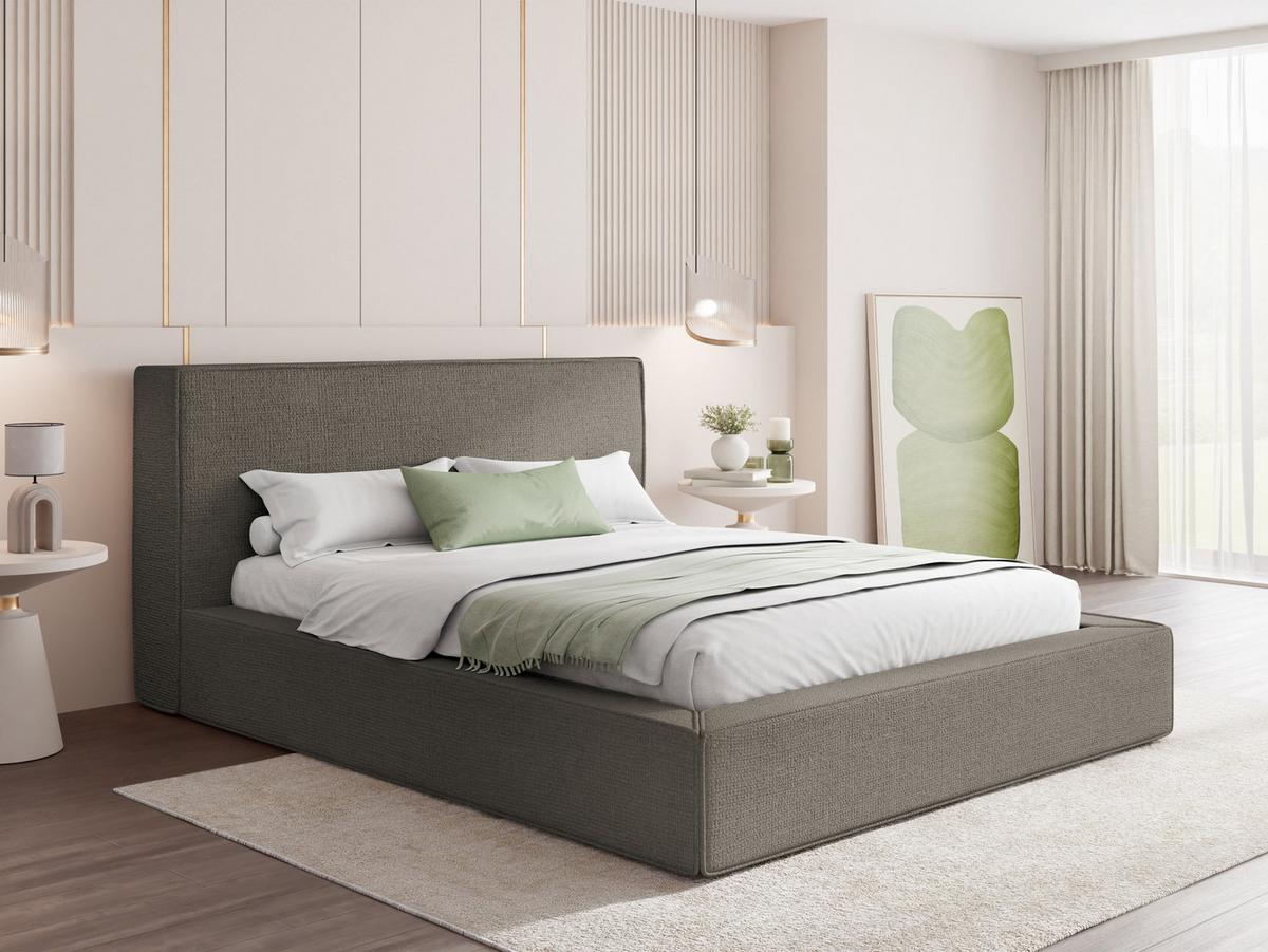 POLSTERBETT Merlin mit Bettkasten, Metall-Lattenrost & hohem Kopfteil in Taupe Chenille 160x200 cm - Taupe/Beige, Holzwerkstoff/Kunststoff (160/200cm) - WFL GROUP