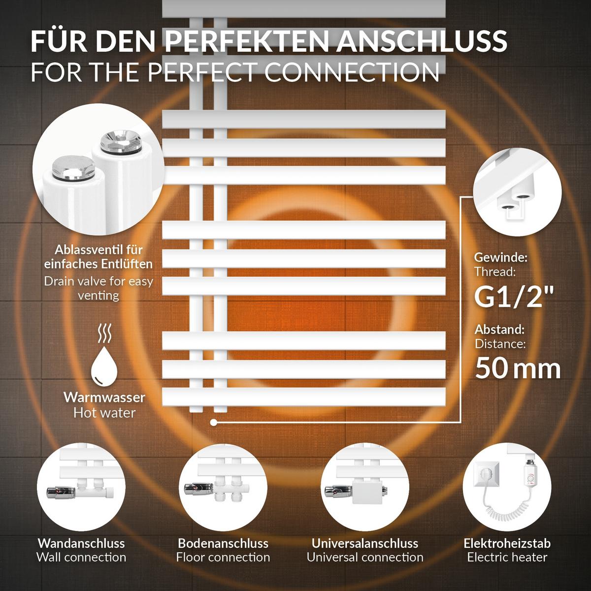 BADHEIZKÖRPER elektrisch IRON EM 600x1400 mm Weiß mit Heizstab 900W Digital - Weiß, Metall (60/140/3cm) - LuxeBath