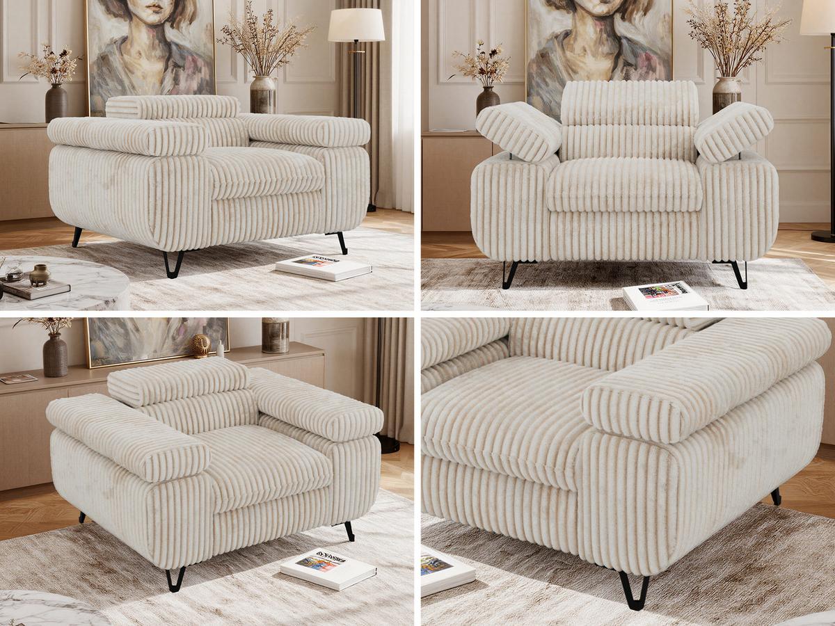 SESSEL PETER 1 - Beige Cord - Beige/Creme, Textil/Metall (126/76/99cm) - MKS