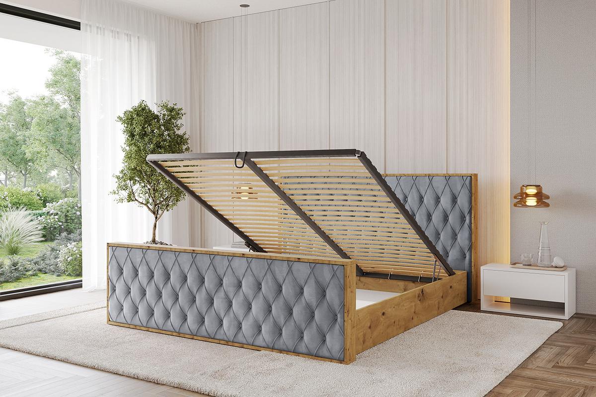 POLSTERBETT mit Bettkasten, Fußteil und Lattenrost, Boxbett ohne Matratze - ENZO5-Z 200x200 Grau - Grau, Holzwerkstoff/Textil (200/200cm) - ALTDECOR