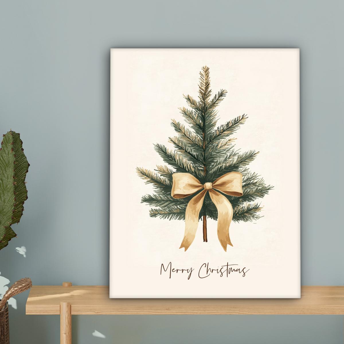 LEINWANDBILD Weihnachtsbaum - Weihnachten - Frohe Weihnachten - Beige Room Decor 30x40 cm - Sandfarben, Textil (30/40cm) - MuchoWow