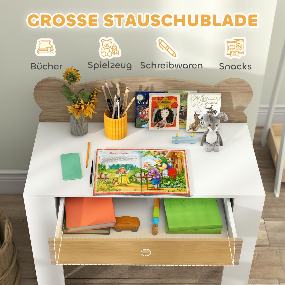 KINDERSCHREIBTISCH Set mit Tischplatte & Schublade Kinder Schreibtisch und Stuhl - Naturfarben, Holz (41/74.5/80cm) - AIYAPLAY