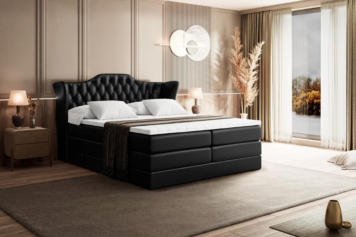 BOXSPRINGBETT VILA KING - 140x200 - H3/H4 - Schwarz Hochglanz - Schwarz Hochglanz, Holzwerkstoff (140/200cm) - ALTDECOR