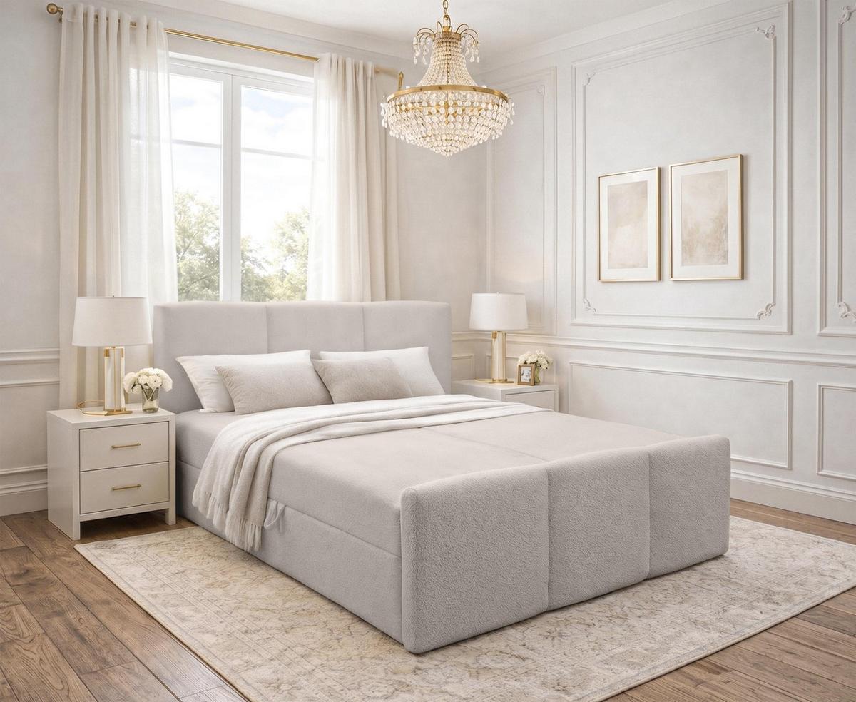 BOXBETT ANKARRA 160x200 cm mit Bettkasten und Matratze - Beige + TOPPER - Beige/Schwarz, Holz/Holzwerkstoff (160/200cm) - AX Living