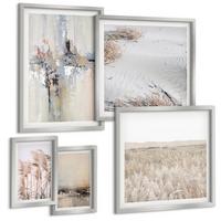 BILDER SET 5er Set - 50x50 cm & 20x30 cm & 40x60 cm Silberner Rahmen - Abstrakte Vegetationsmuster - Silberfarben, Kunststoff (40/60cm) - TULUP