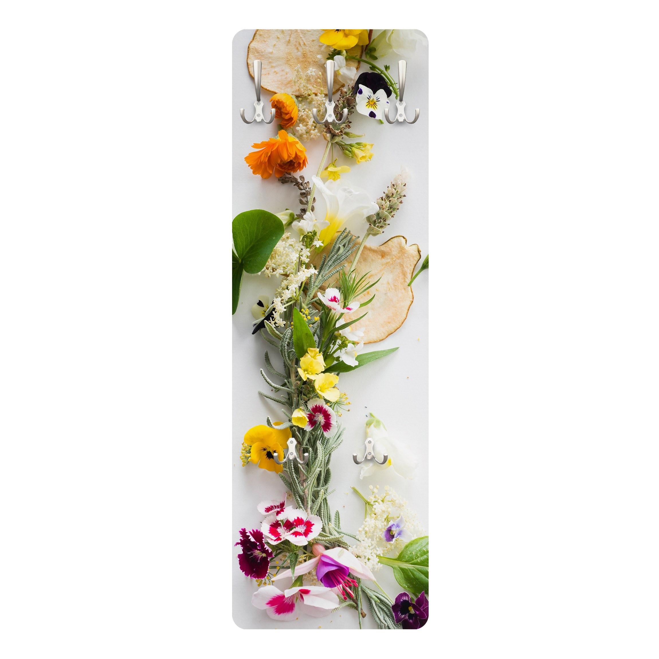 WANDGARDEROBE - Frische Kräuter mit Essblüten 34/105 cm - Multicolor, Holzwerkstoff (34/105/1.6cm) - Bilderwelten