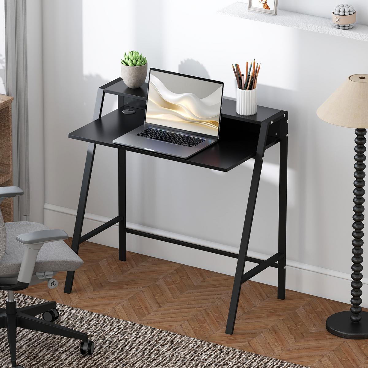 SCHREIBTISCH, MDF, Eisen, Schwarz - Schwarz, Kunststoff (84/45/85cm) - HOMCOM