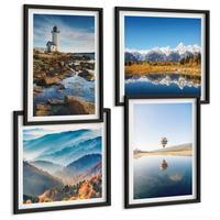 BILDER SET 4er Set - 50x50 cm & 40x60 cm Schwarzer Rahmen - Ausblicke auf die Natur, Leuchtturm, Berge - Schwarz, Kunststoff (50/50cm) - TULUP