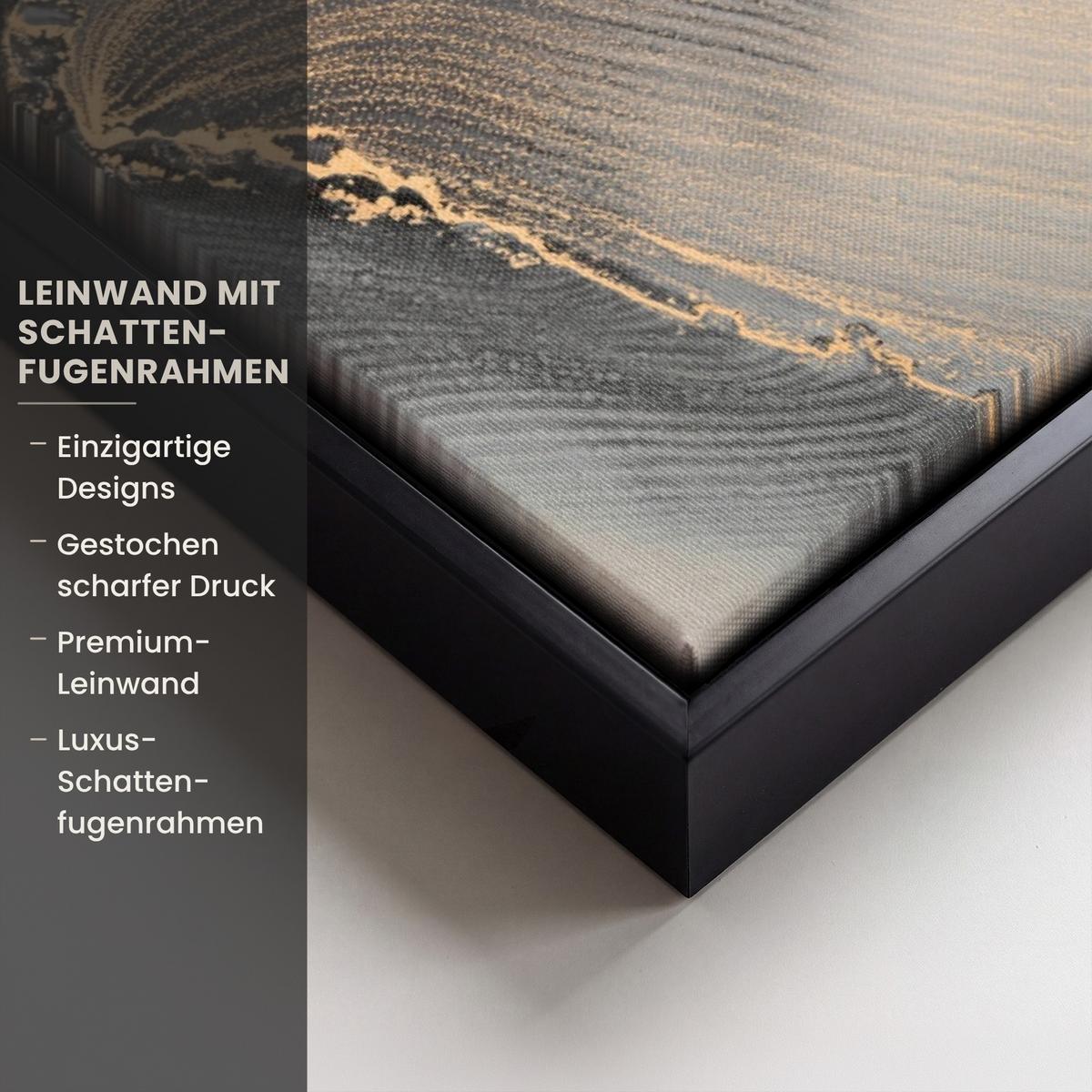 LEINWAND Bilder mit Rahmen - Grau - Luxus - Gold - Marmor - 80x60 - Dunkelgrau, Textil (80/60cm) - MuchoWow
