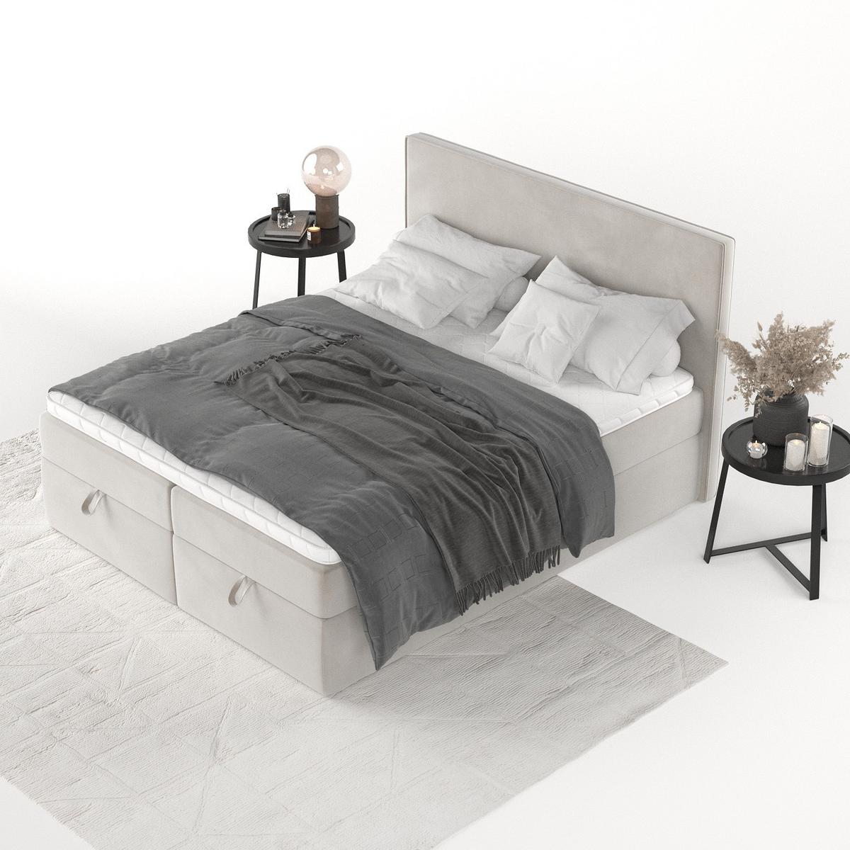 BOXBETT Velma 140/200 cm Hellbeige im Paros Stoff - Beige/Schwarz, Holz/Holzwerkstoff (140/200cm) - AltaBeds