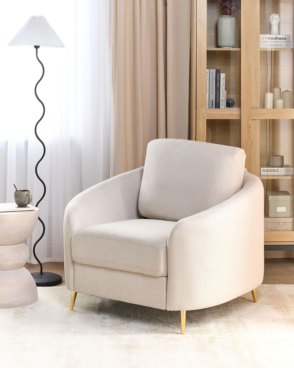 SESSEL Helles Beige Trosa - Beige/Goldfarben, Textil (100/88/86cm) - Beliani