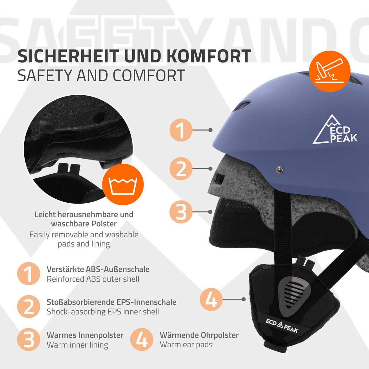 SKIHELM für Herren und Damen Snowboardhelm robust Blau M 55-58 cm - Blau, Kunststoff (29/23cm) - ECD-Germany