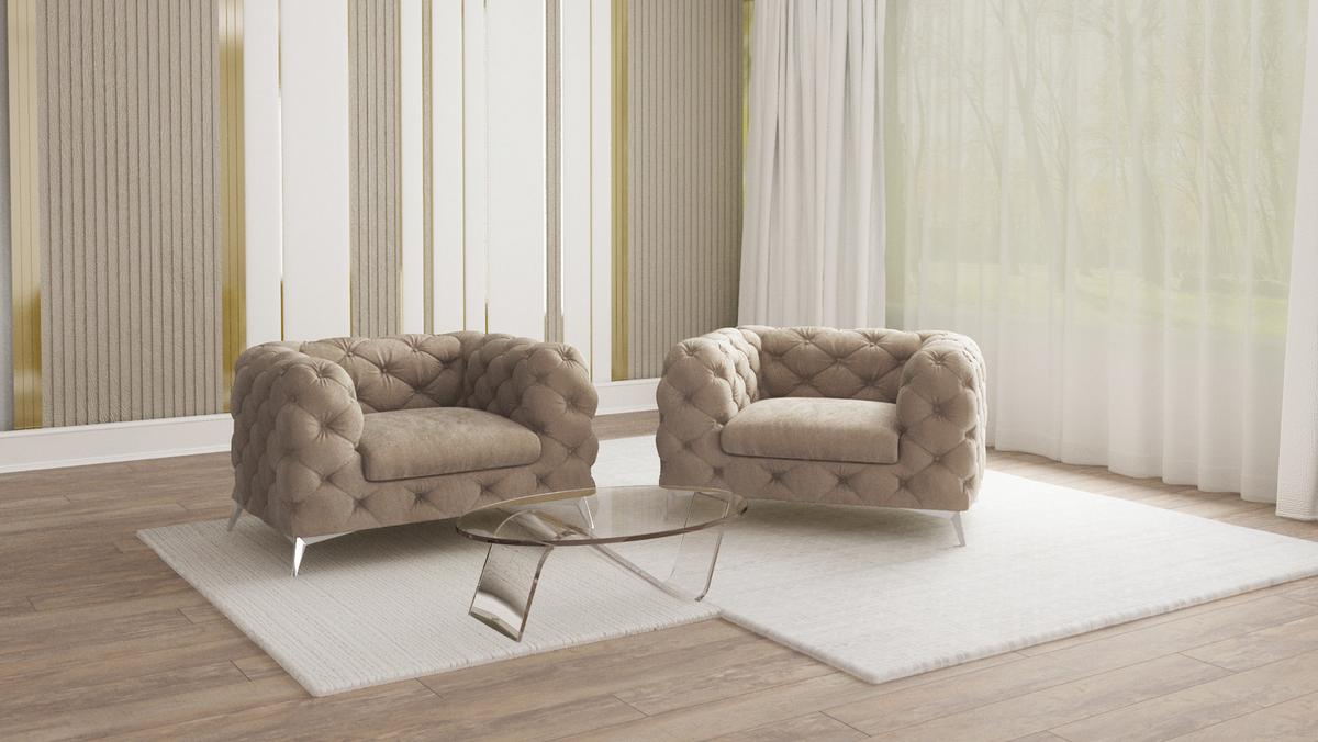 CHESTERFIELD-SESSEL Laura Dunkle Creme Samt - Silberfarben/Creme, Holz/Textil (125/75/100cm) - S-Style Möbel