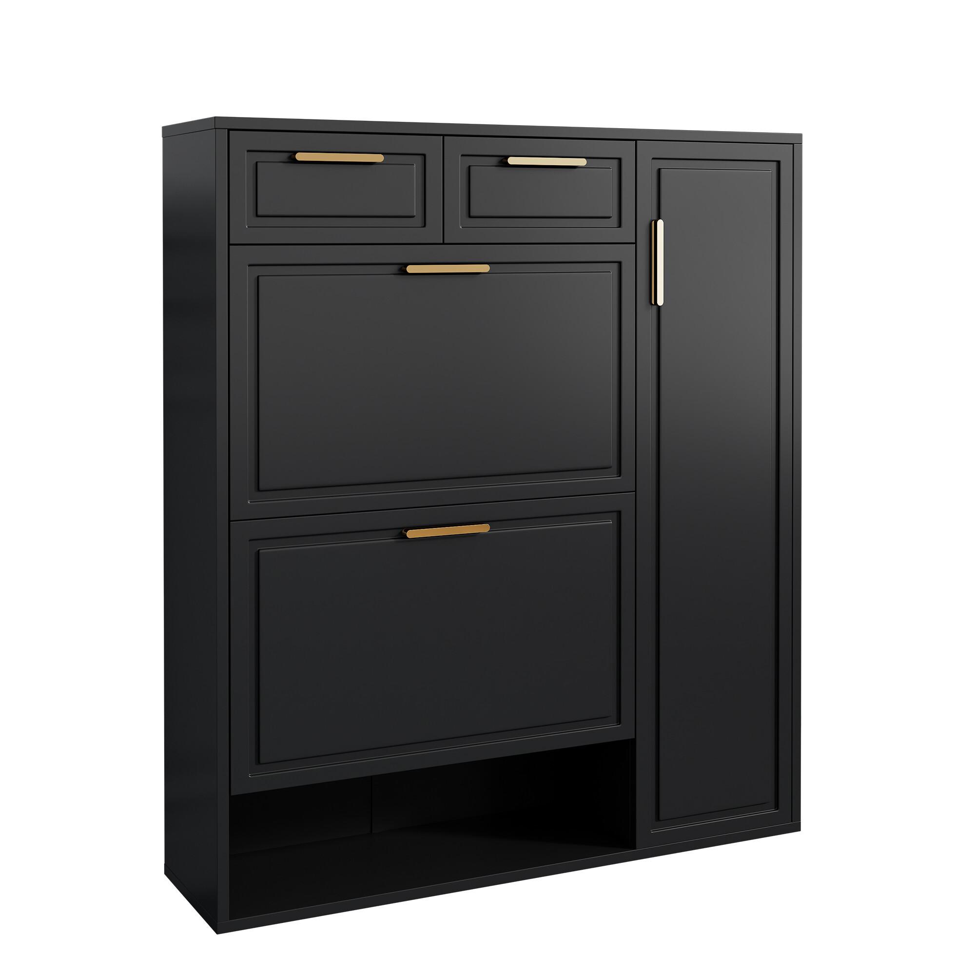 SCHUHSCHRANK mit verstellbaren Regalen und Schubladen, Schwarz - Schwarz, Holzwerkstoff (24/107/95cm) - Urban Meuble