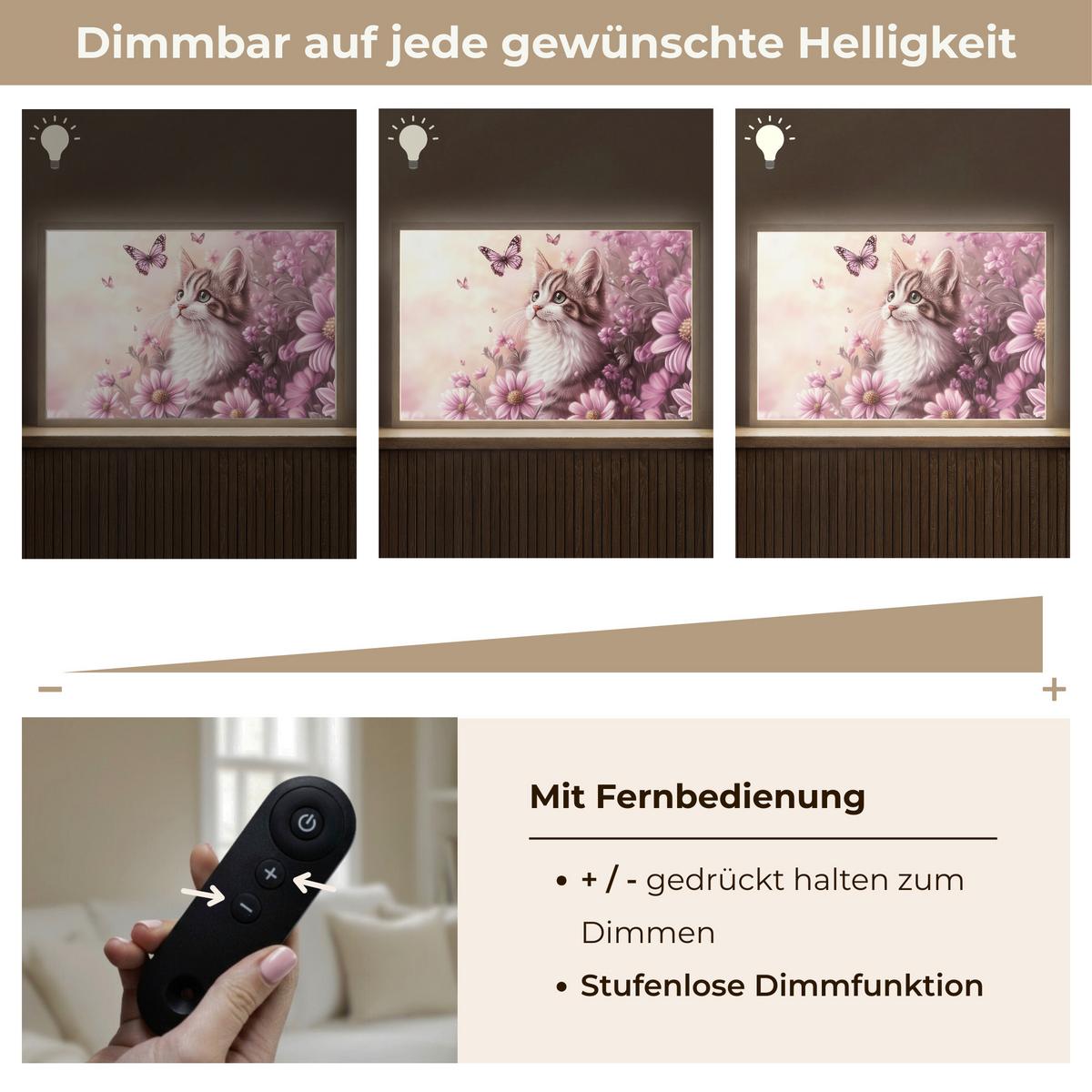 NACHTTISCHLAMPE MIT AKKU Kätzchen - Blumen - Schmetterlinge - Lila 60x40 cm - Altrosa, Holzwerkstoff (8/60/40cm) - OnlyWow