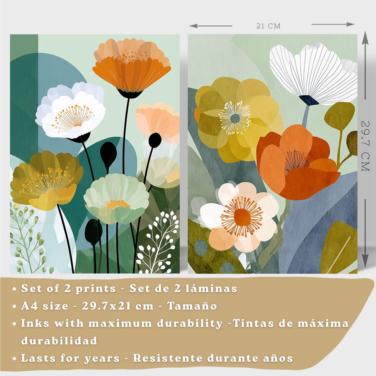 POSTER 2er-Set dekorative Badezimmerdrucke, moderne florale Wandposter für Waschbecken, Dusche, abstrakte florale, nordischer Stil Schwarzer Rahmen A4 - Schwarz, Papier (29.7/21/3cm) - Nacnic