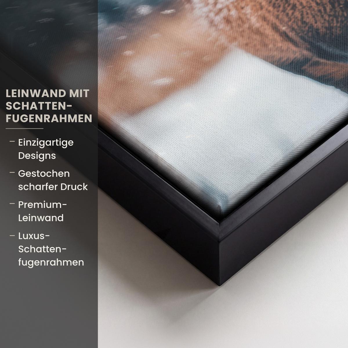 LEINWAND Bilder mit Rahmen - Hirsche - Tiere - Landschaft - Winter - Schnee - 50x70 - Kastanienfarben, Textil (50/70cm) - MuchoWow