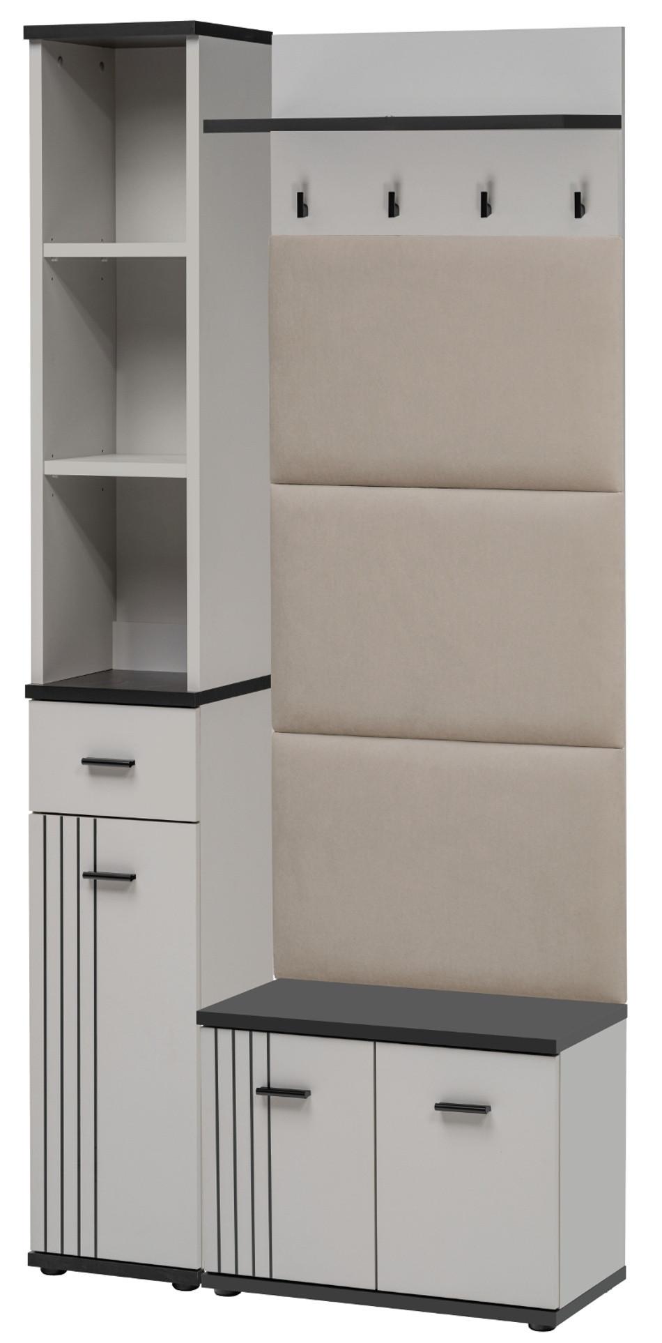 GARDEROBEN-SET Kaschmir, schwarz 3-teilig 90 cm, Flurgarderobe in modernem Desgin - Kaschmir/Schwarz, Holzwerkstoff/Kunststoff (90/203/32cm) - Inn.Furn