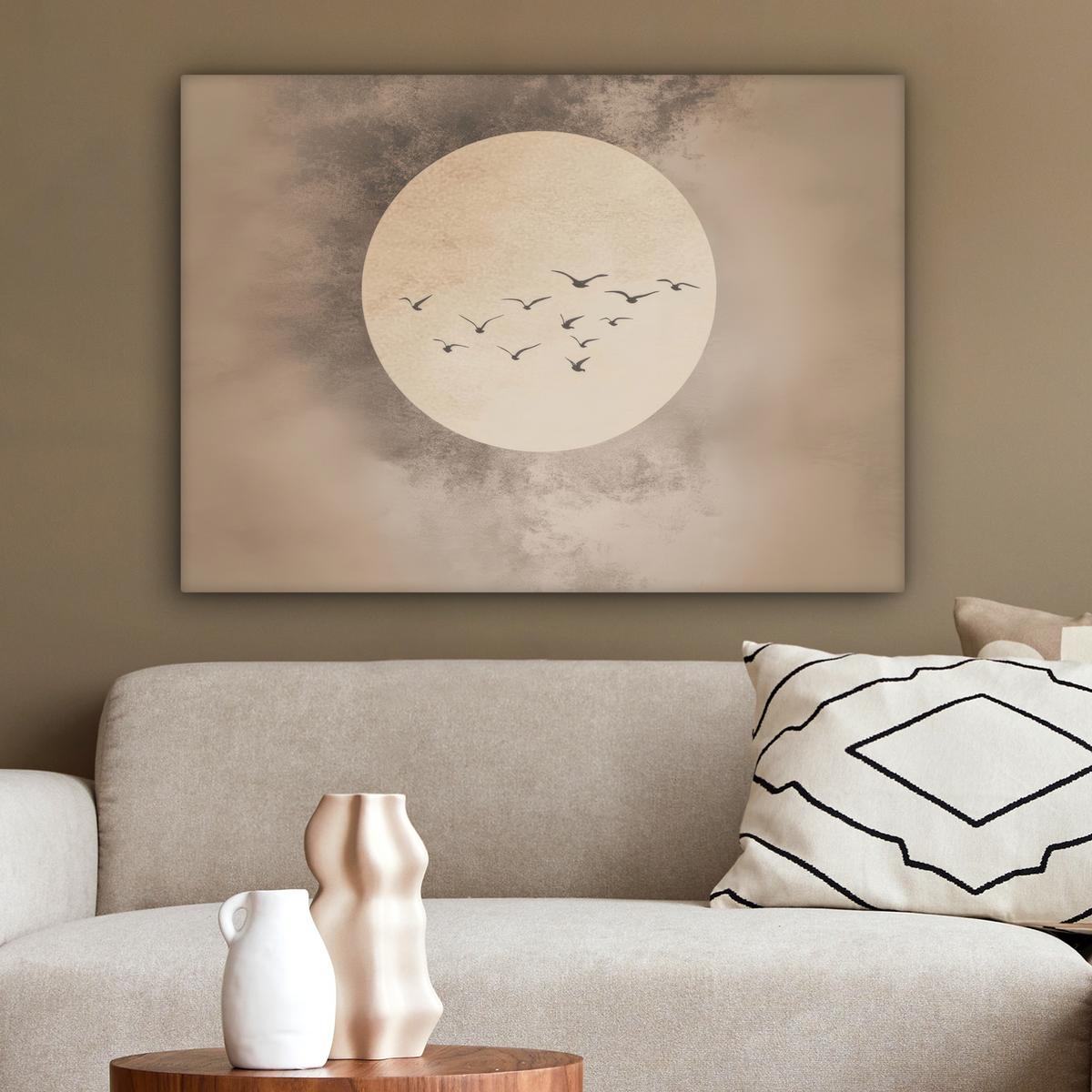 LEINWANDBILD Vogel - Beige - Japanisch Wandbilder 80x60 cm - Taupe, Textil (80/60cm) - MuchoWow