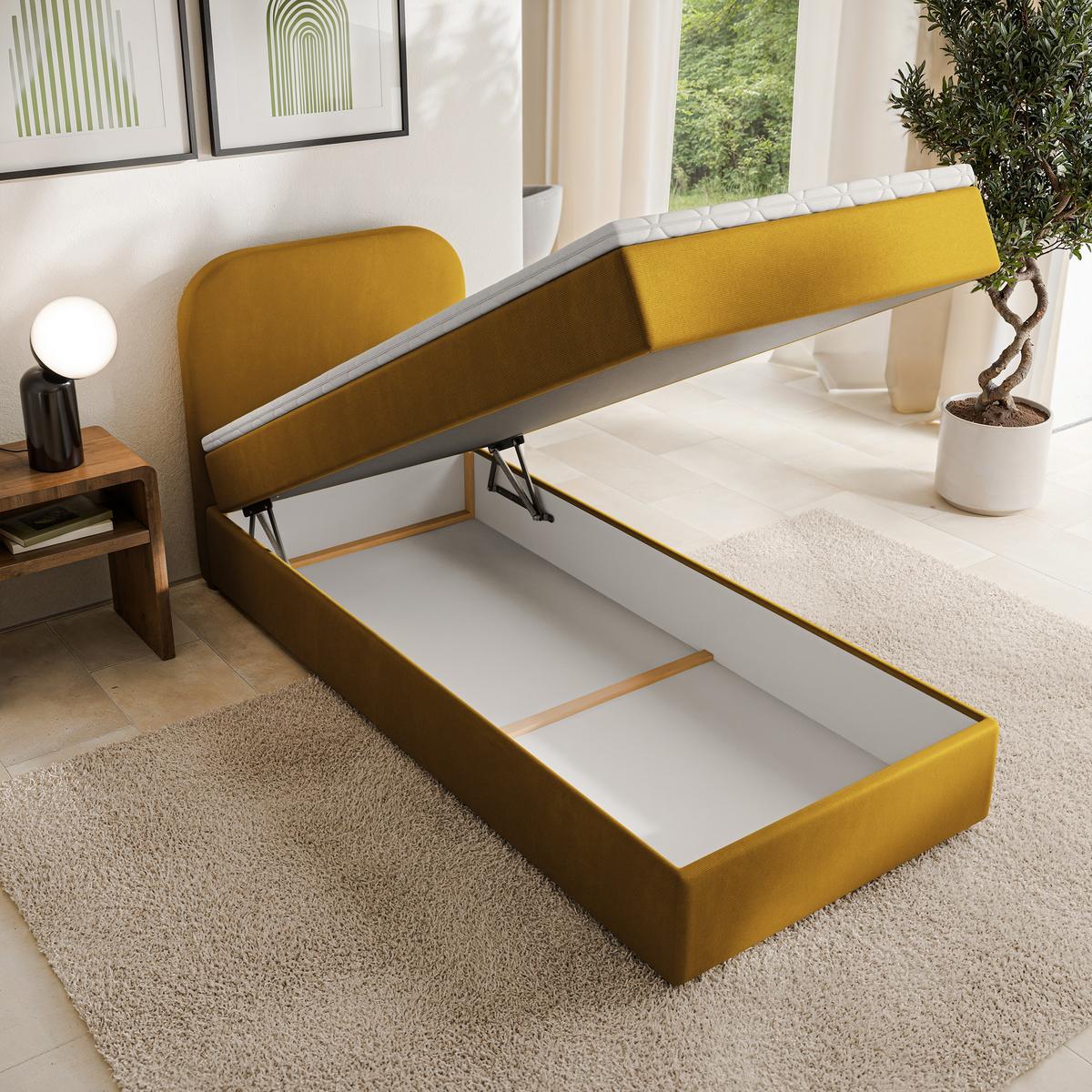 BOXBETT CERIA 90x200 cm mit Matratze und Topper - Gelb - Gelb, Holz/Textil (90/200cm) - MASSENO