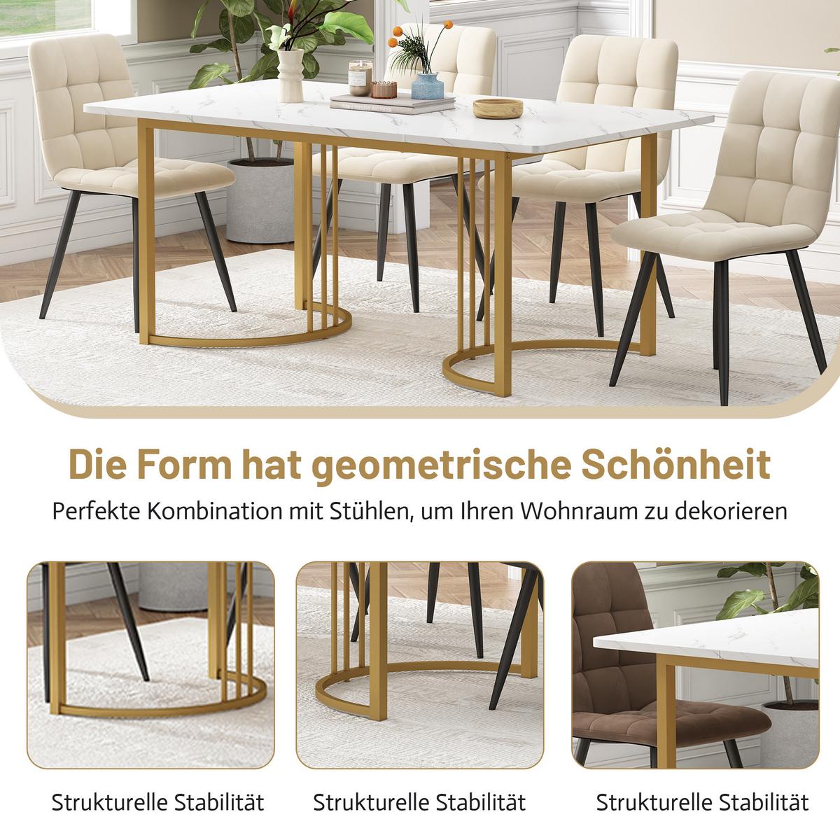 ESSTISCH SET mit Marmor-Effekt Tisch & 4 braunen Stühlen - Braun, Holzwerkstoff/Textil (140/75/80cm) - Urban Meuble