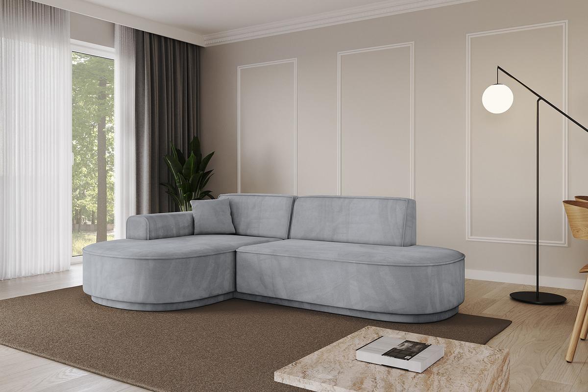 ECKSOFA Ottomane Links MARI-L1-v3 - 243x171x83 cm Grau Velours - Schwarz/Grau, Holzwerkstoff/Kunststoff (243/171cm) - ALTDECOR